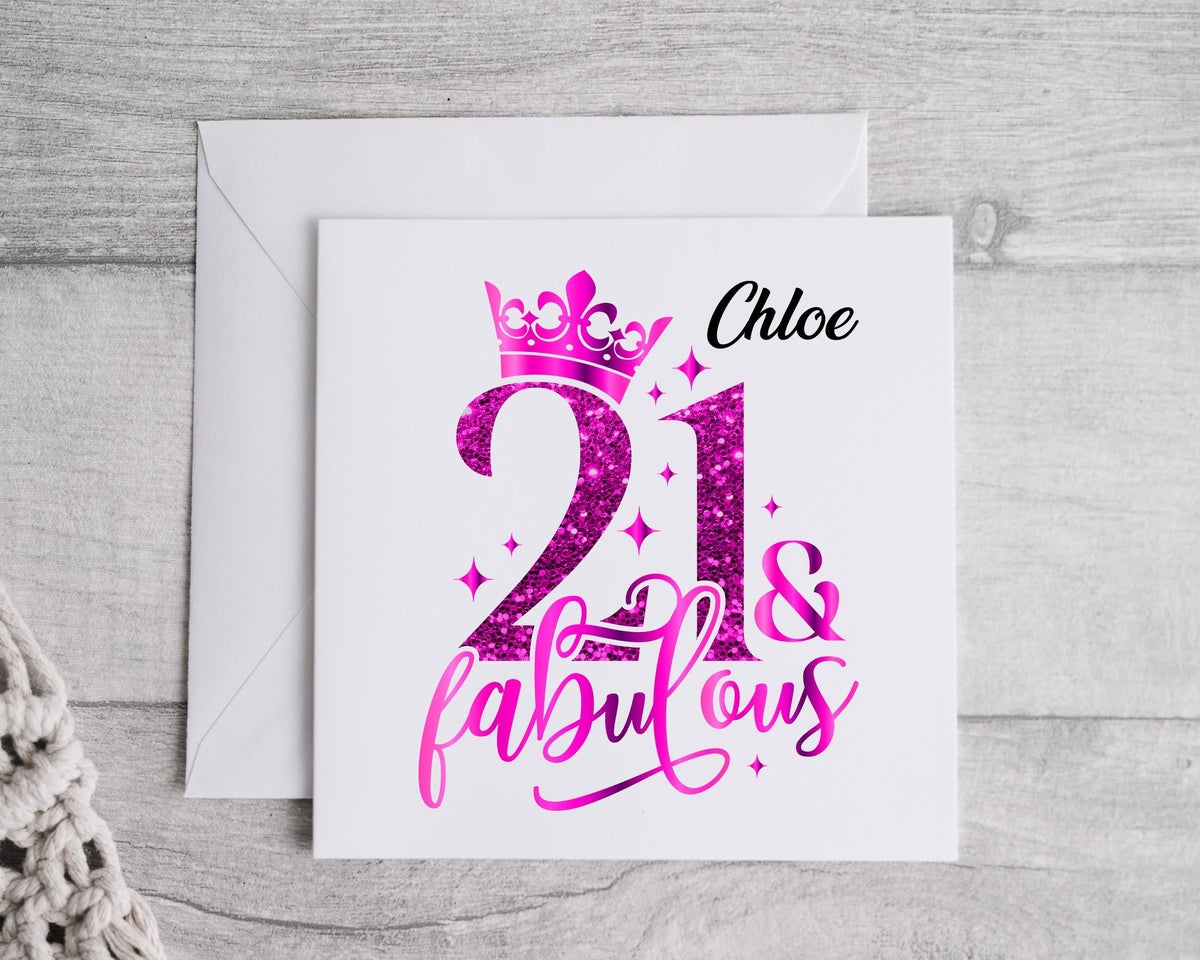 Personalised Ladies 21st Birthday Card, 21 & Fabulous - Personalised Card  Fast UK Post!