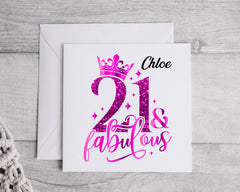 Personalised Ladies 21st Birthday Card, 21 & Fabulous - Personalised Card  Fast UK Post!
