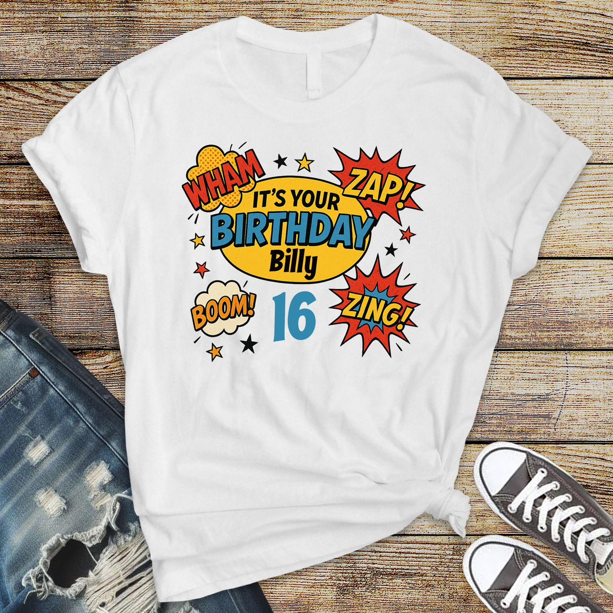 Personalised 16th Birthday T-Shirt: Retro Comic Book Softstyle Tee