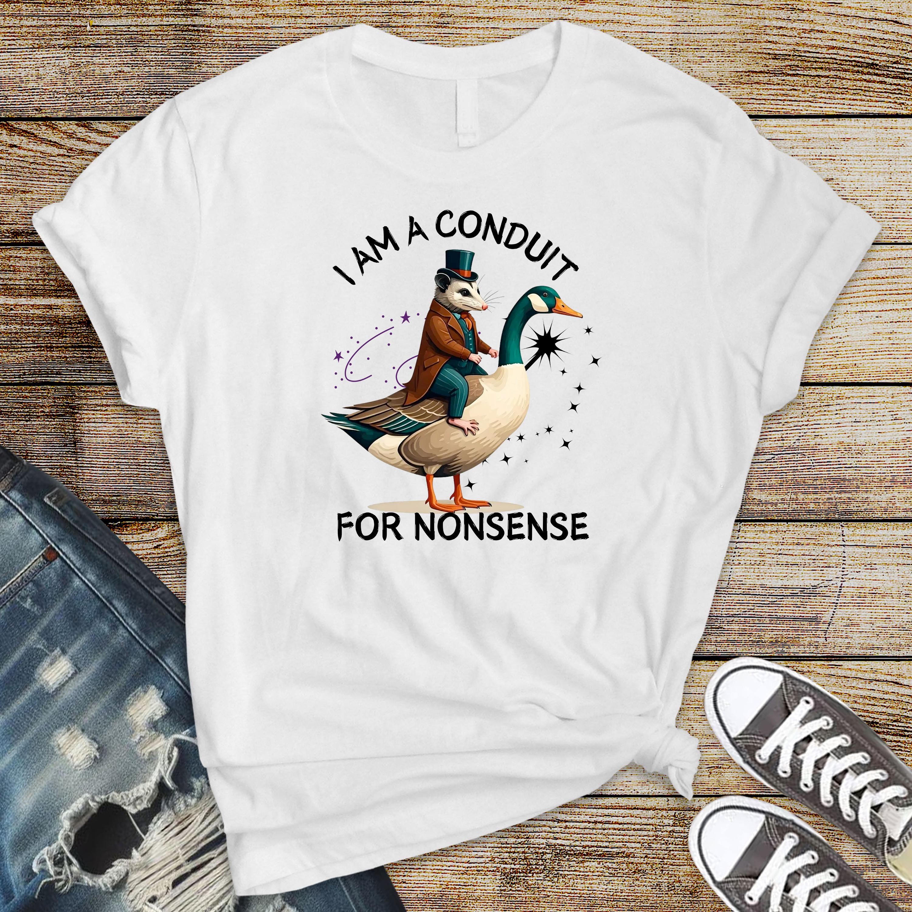Funny Opossum and Goose T-Shirt: Conduit for Nonsense, Softstyle Tee - Fast UK Tracked Postage