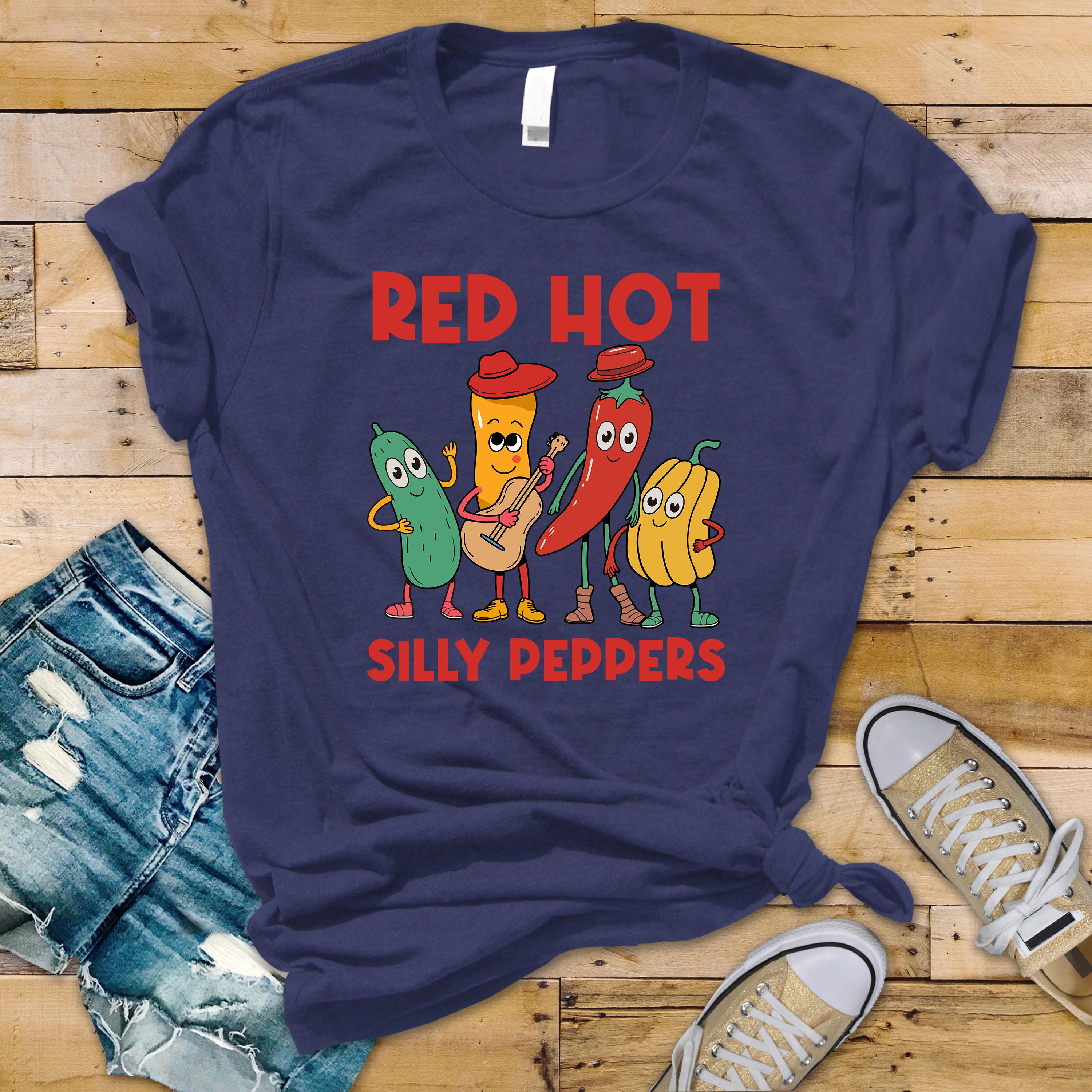 Music Parody Graphic Tee: Red Hot Silly Peppers - Fast Tracked UK Shipping