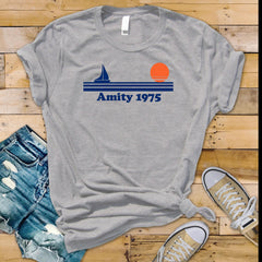 Movie Parody T-Shirt - Amity 1975 Design on Gildan Softstyle Premium Tee - Tracked UK Postage