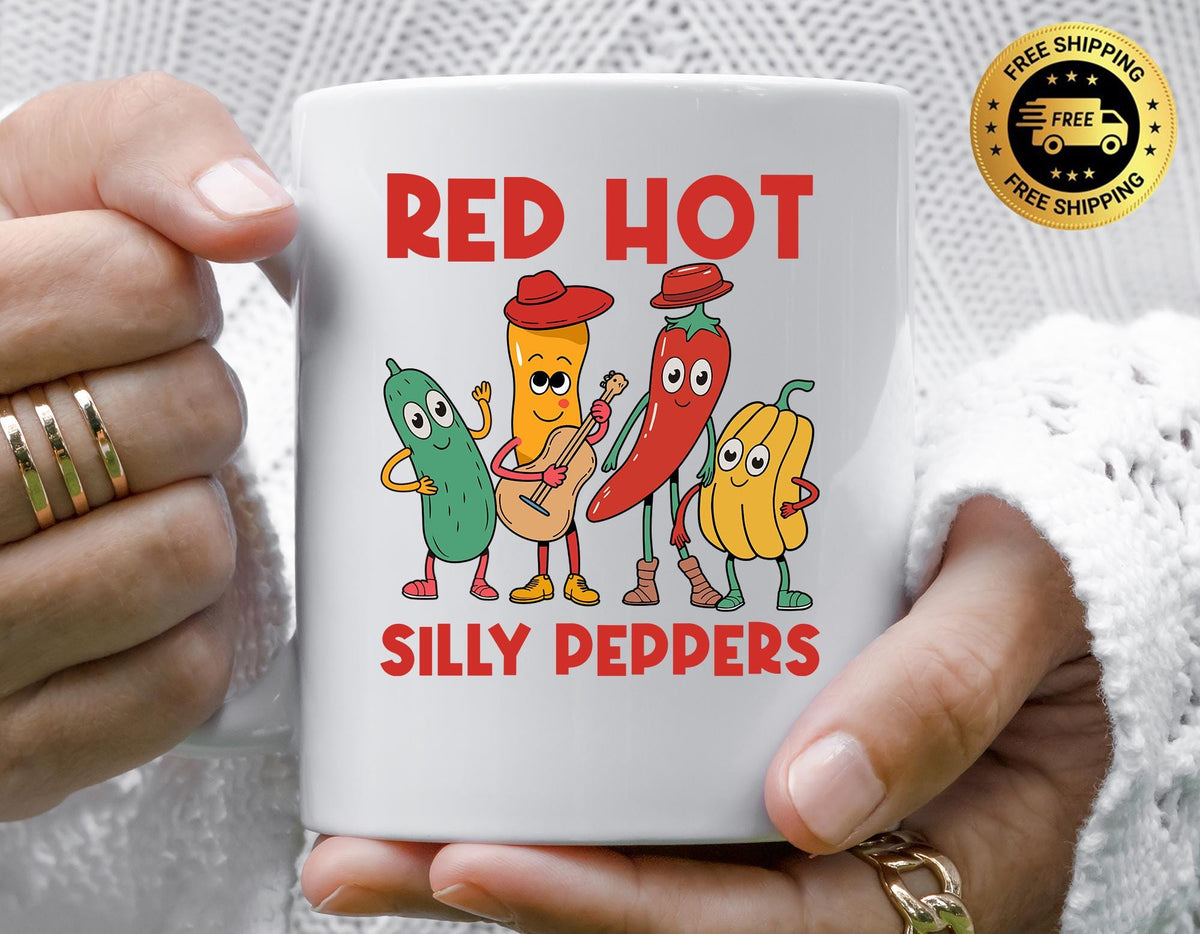 Music Parody Coffee Mug: Red Hot Silly Peppers Design - Funny Graphic