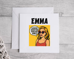 Personalised 50th Birthday Card: Blonde Girl Design, Fast UK Post