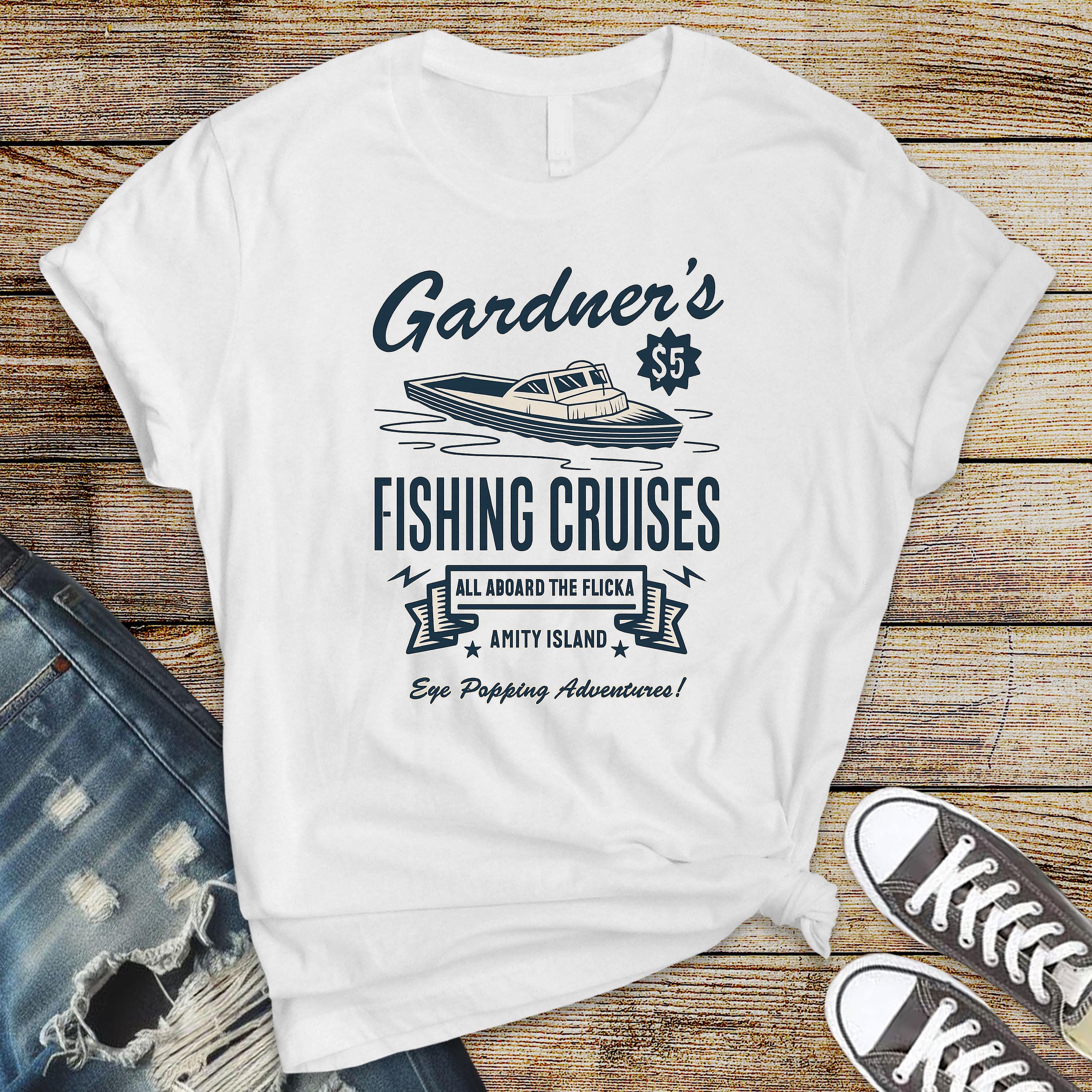 Movie Parody T-Shirt - Amity Island Fishing Cruises Design on Premium Tee - Free Tracked UK Postage
