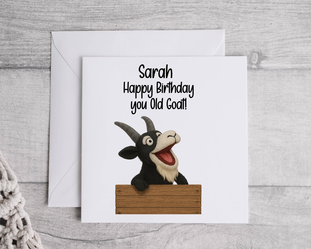 Personalised Birthday Card: Old Goat Design, Custom Name - Fast UK Post