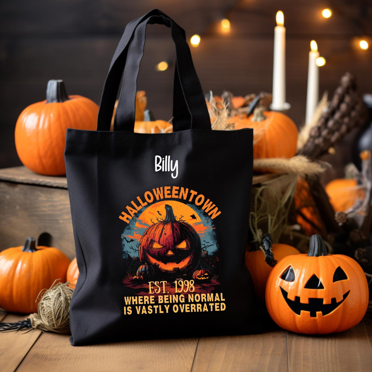 Personalised Halloween Bag - Halloween Town Est 1998 - Trick or Treat Bag - Custom Name - Kid Premium Tote Bag - Free UK Tracked Shipping