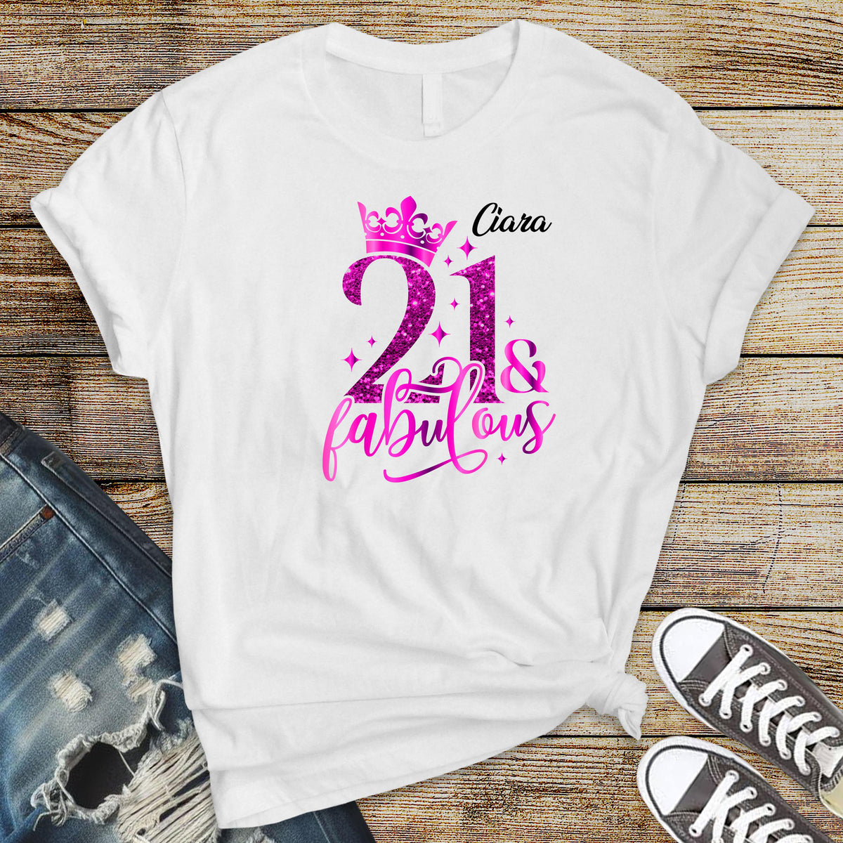 Personalised 21st Birthday Shirt - 21 & Fabulous Design on Premium Tee