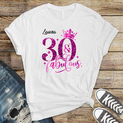 Personalised 30th Birthday Shirt - 30 & Fab Design on Premium Tee