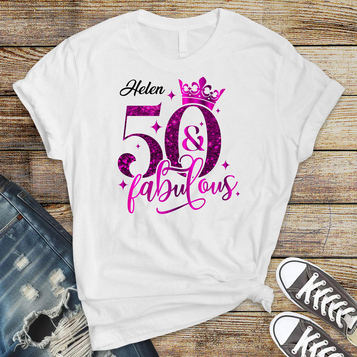 Personalised 50th Birthday Shirt - 50 & Fabulous Design on Premium Tee - Fast UK Tracked Post!