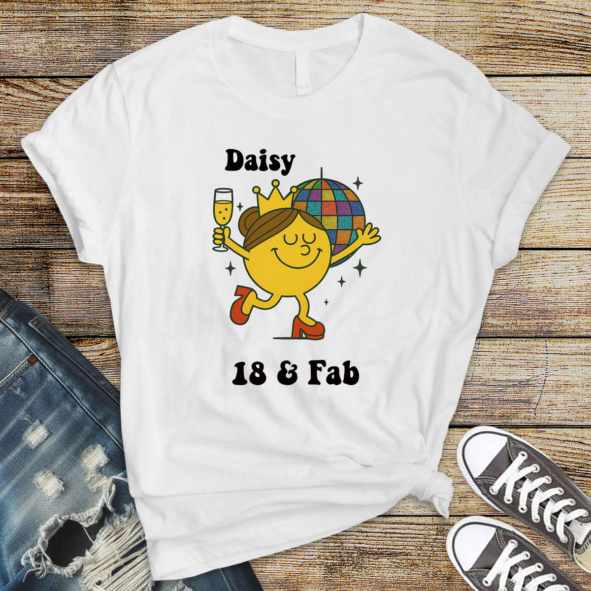 Personalised 18th Birthday T-Shirt: 18 & Fab Disco Design, Softstyle Tee