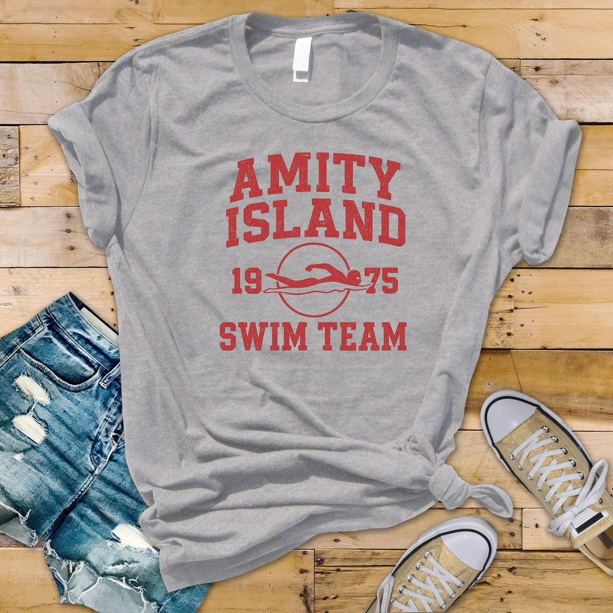 Movie Parody T-Shirt - Amity Island 1975 Swim Team Design on a Softstyle Premium Tee - Funny Graphic Tee with Tracked UK Postage