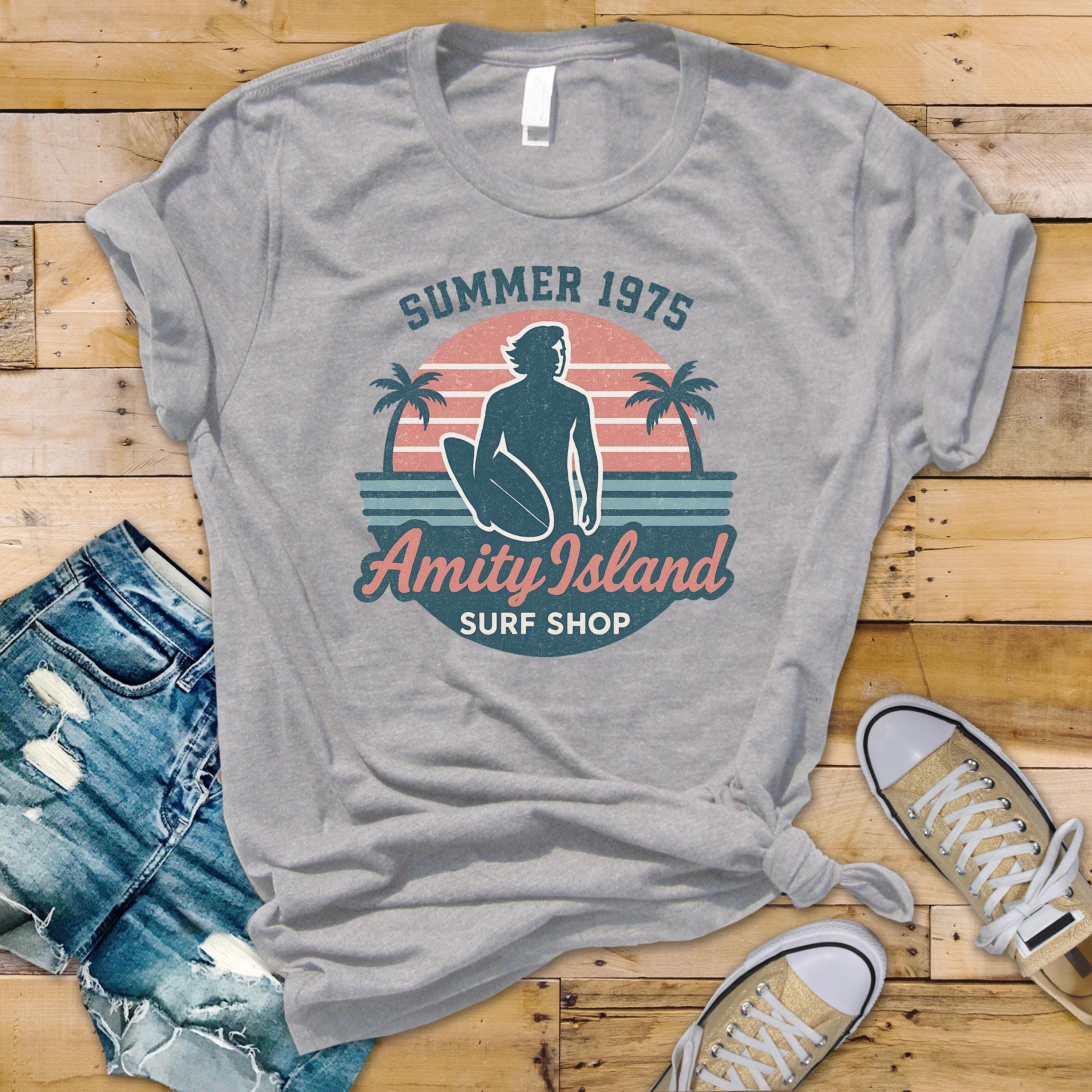 Amity Island Surf Shop Shirt: Movie Parody Graphic Tee - Fast Tracked UK Shipping