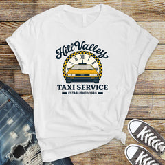 Movie Parody T-Shirt - Hill Valley Taxis Est 1985 Design on Softstyle Premium Tee - Funny Graphic Tee with Tracked UK Postage