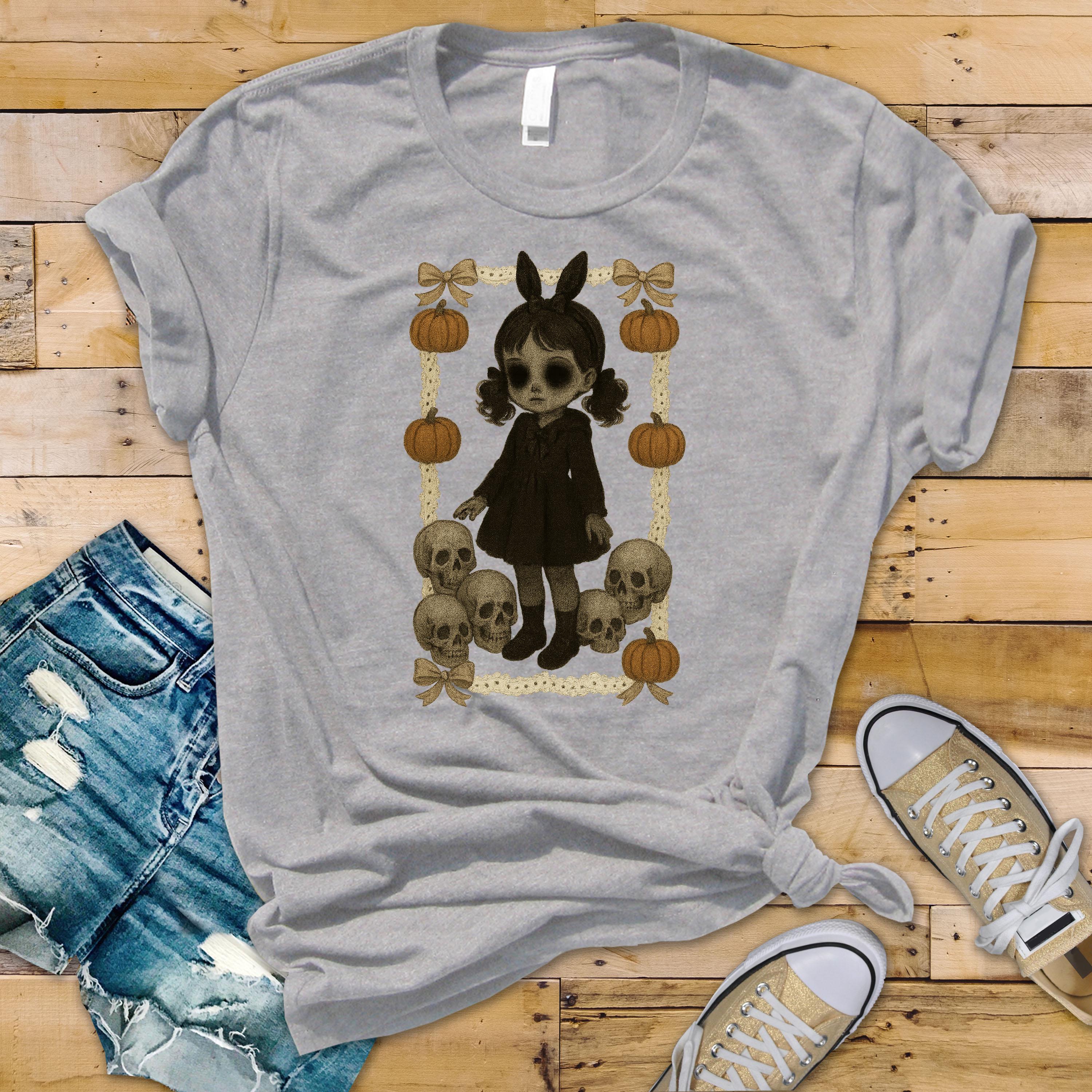 Halloween T-Shirt - Coquette Scary Girl Design on Premium Tee - Funny Graphic Tee with Tracked UK Post