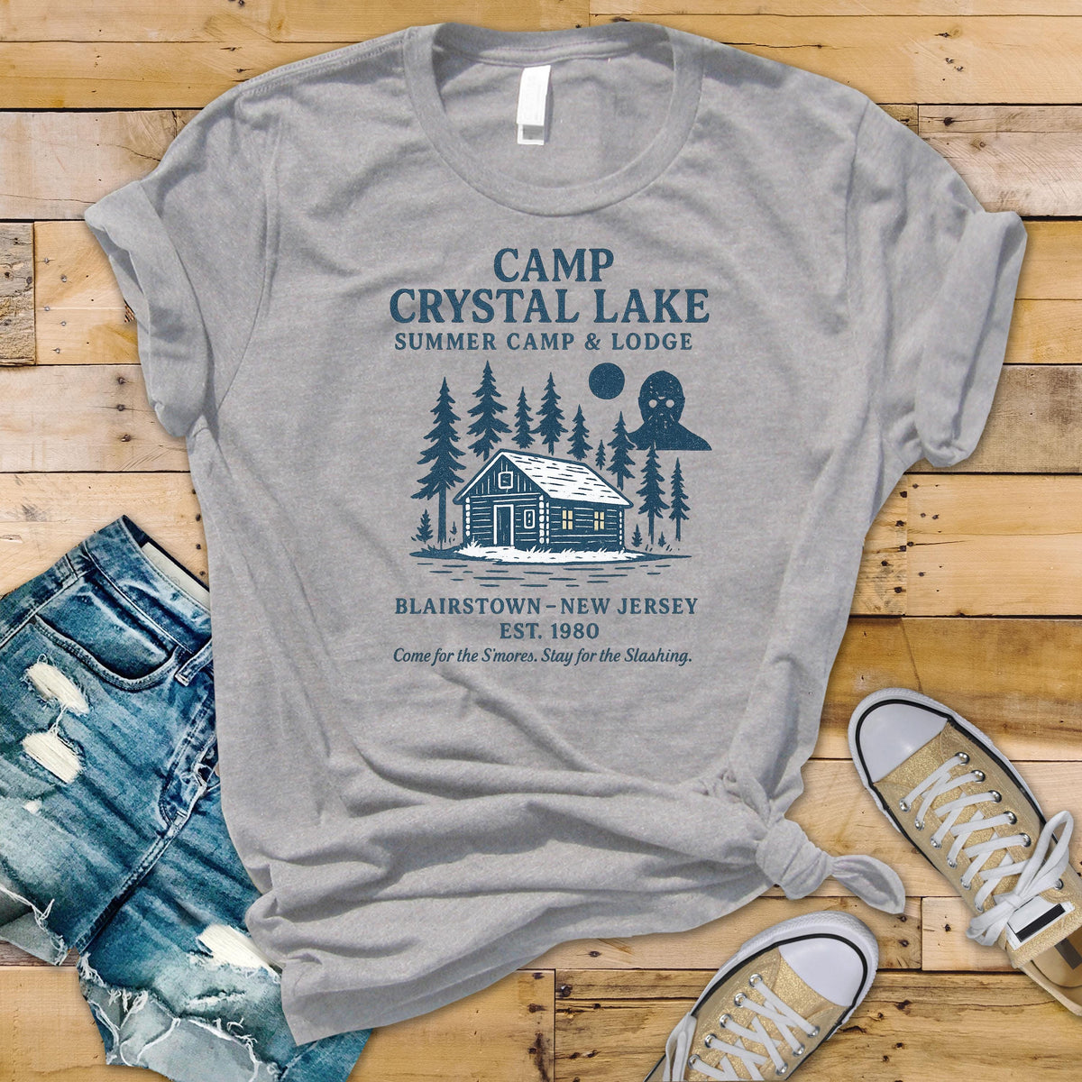 80s Horror Movie Parody T-Shirt - Camp Crystal Lake Design on Premium Tee - Funny Graphic Tee with Tracked UK Postage