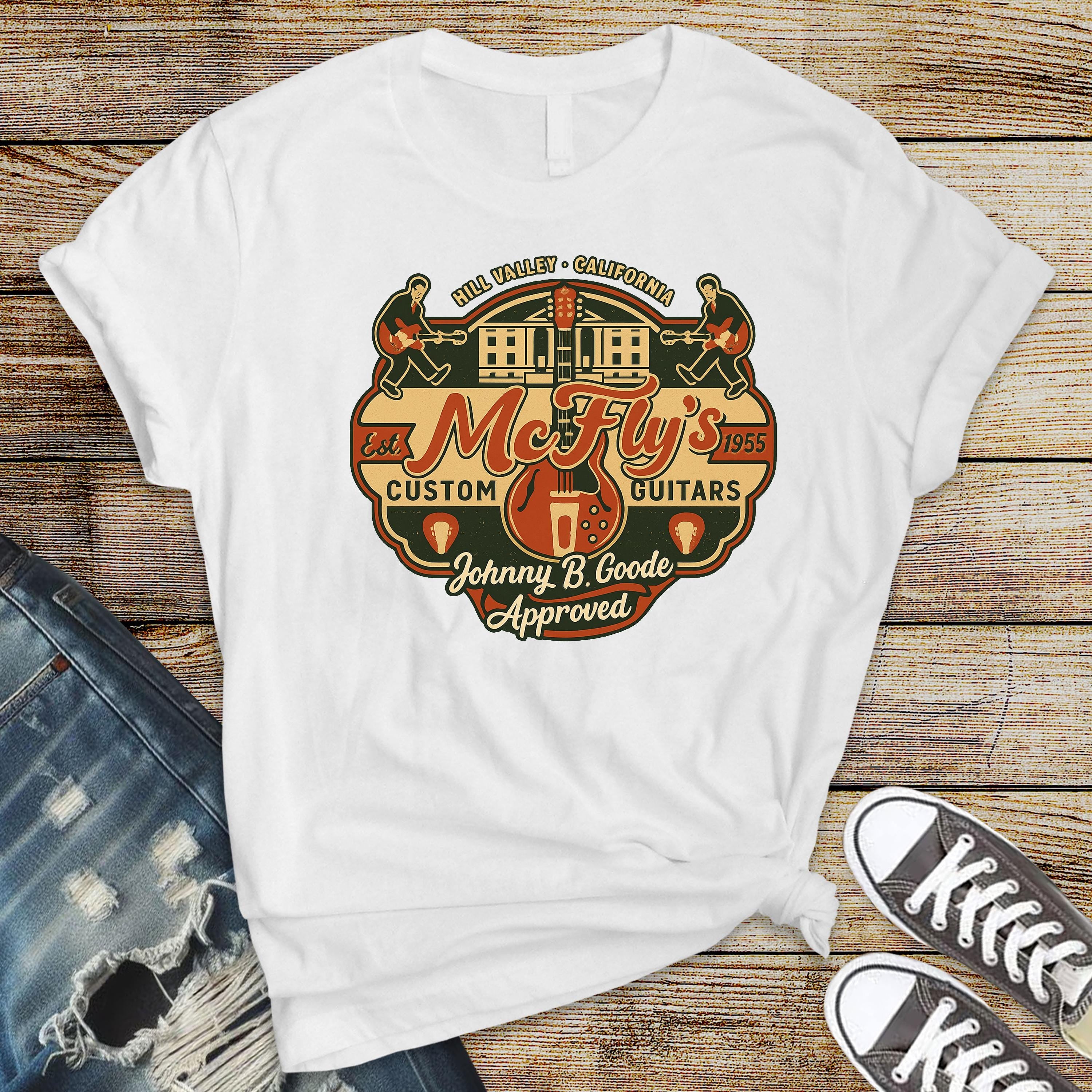 Movie Parody T-Shirt - McFlys Guitars Design on Softstyle Premium Tee - Funny Graphic Tee with Tracked UK Postage