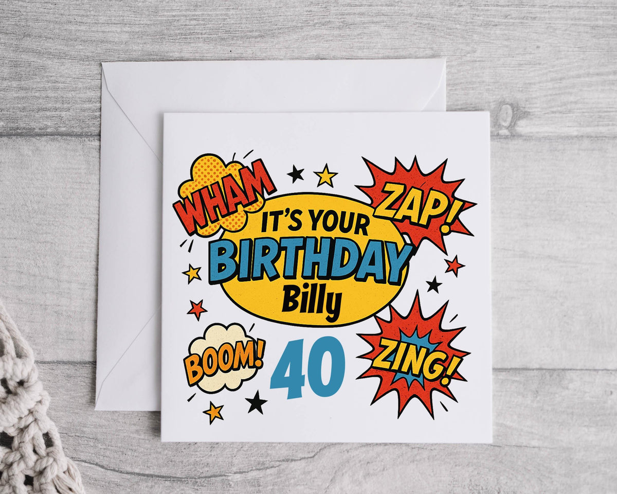 Personalised 40th Birthday T-Shirt: Retro Comic Book Style Fast UK Post