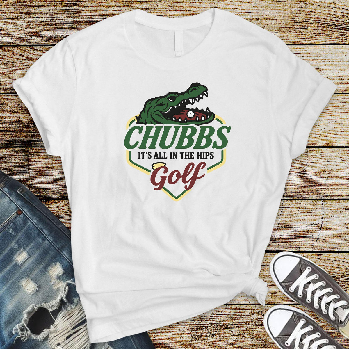 Movie Parody T-Shirt - Chubbs its all in the hips golf Design on Softstyle Premium Tee - Funny Graphic Tee with Tracked UK Postage