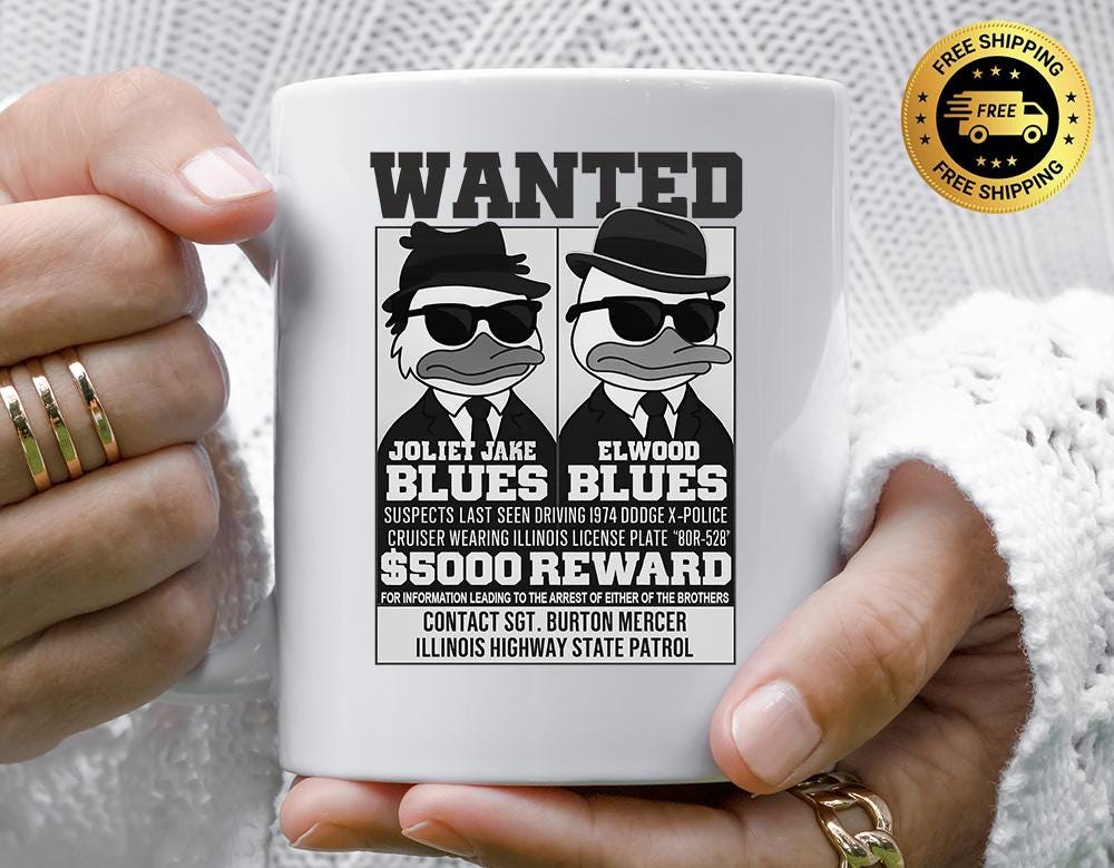 80s Movie Parody Mug: Funny "Wanted Blues" Graphic Coffee Cup