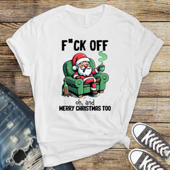 Funny Christmas T-Shirt - F**k Off and Merry Christmas to you Design -  Premium Tee UK Tracked Postage