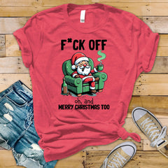 Funny Christmas T-Shirt - F**k Off and Merry Christmas to you Design -  Premium Tee UK Tracked Postage
