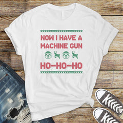 Christmas Movie Parody T-Shirt - Now i Have a Machine Gun Ho Ho Ho Design -  Premium Tee UK Tracked Postage
