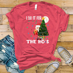Funny Christmas T-Shirt - I Do it for the Ho's Xmas Tree Design - Premium Tee UK Tracked Postage