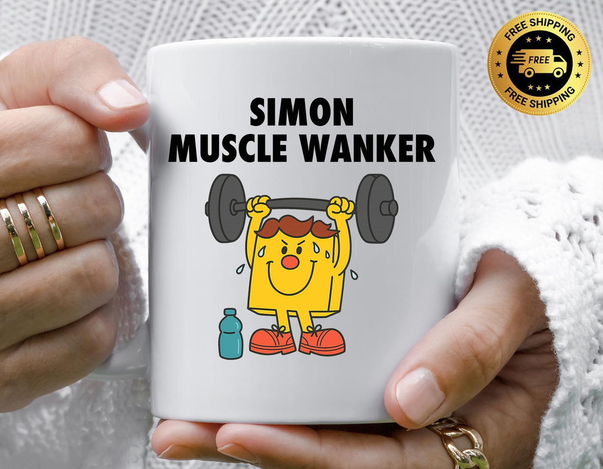 Muscle Wanker Mug: Fun Gym Gift, Personalised Name, Multiple Colors
