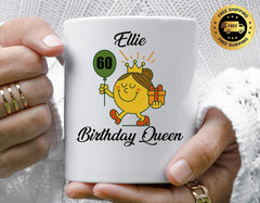 Personalised 60th Birthday Mug: Birthday Queen, Custom Name, Multiple Colours
