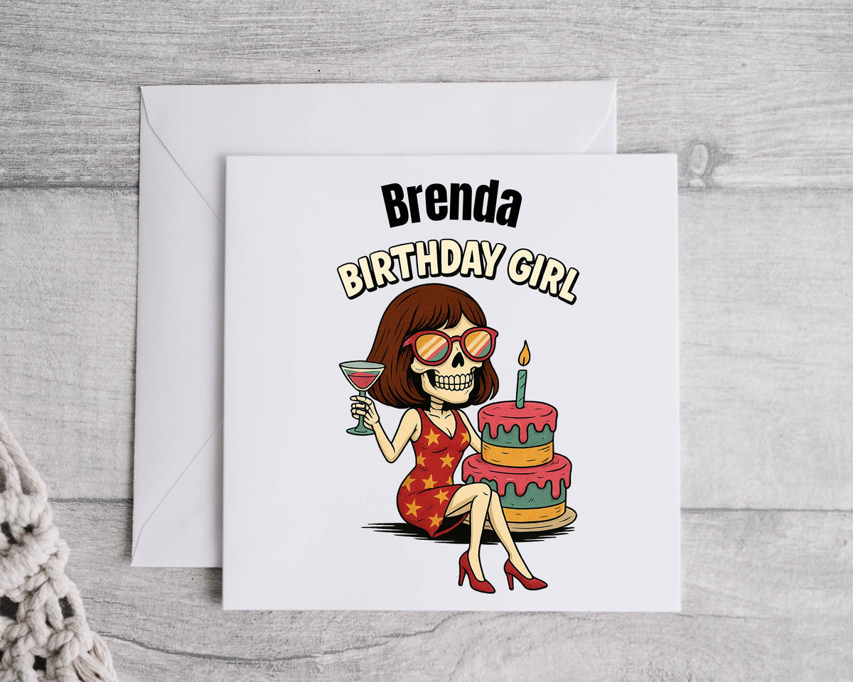Personalised Skeleton Birthday Card: Ladies Birthday Girl Design Fast UK Post