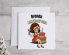 Personalised Skeleton Birthday Card: Ladies Birthday Girl Design Fast UK Post