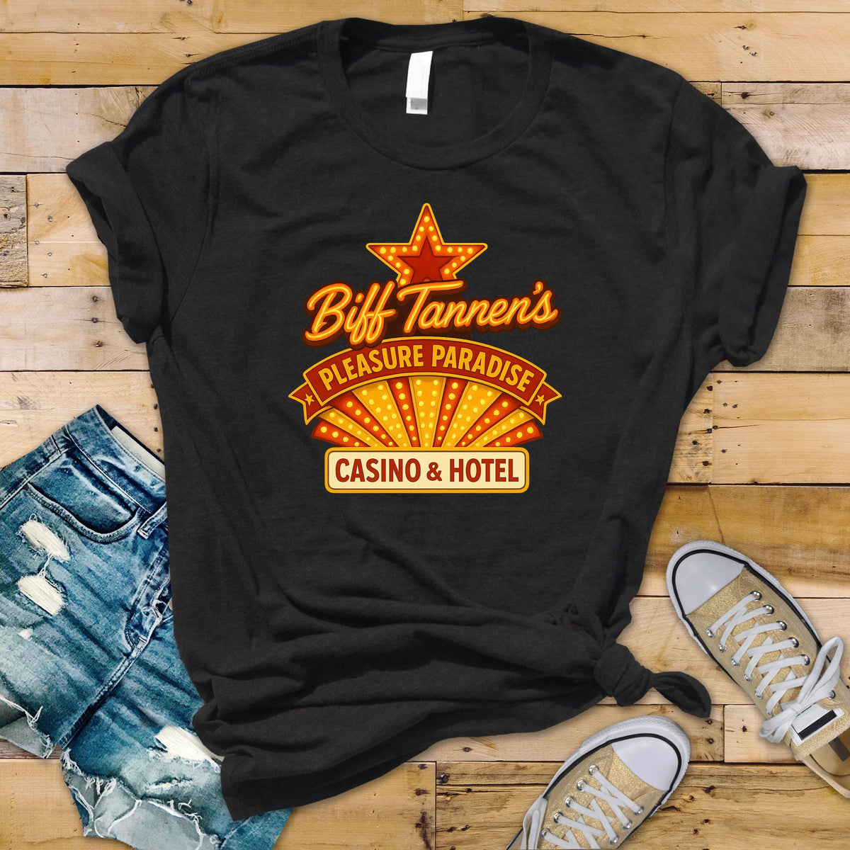 Movie Parody Shirt - Biff's Casino and Hotel Design on Premium Tee - Fast Tracked UK Postage