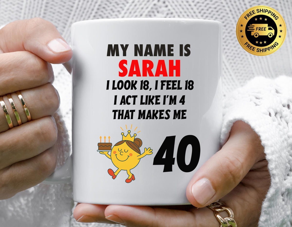 Personalized 40th Birthday Mug, Ladies Gift, Multiple Colors