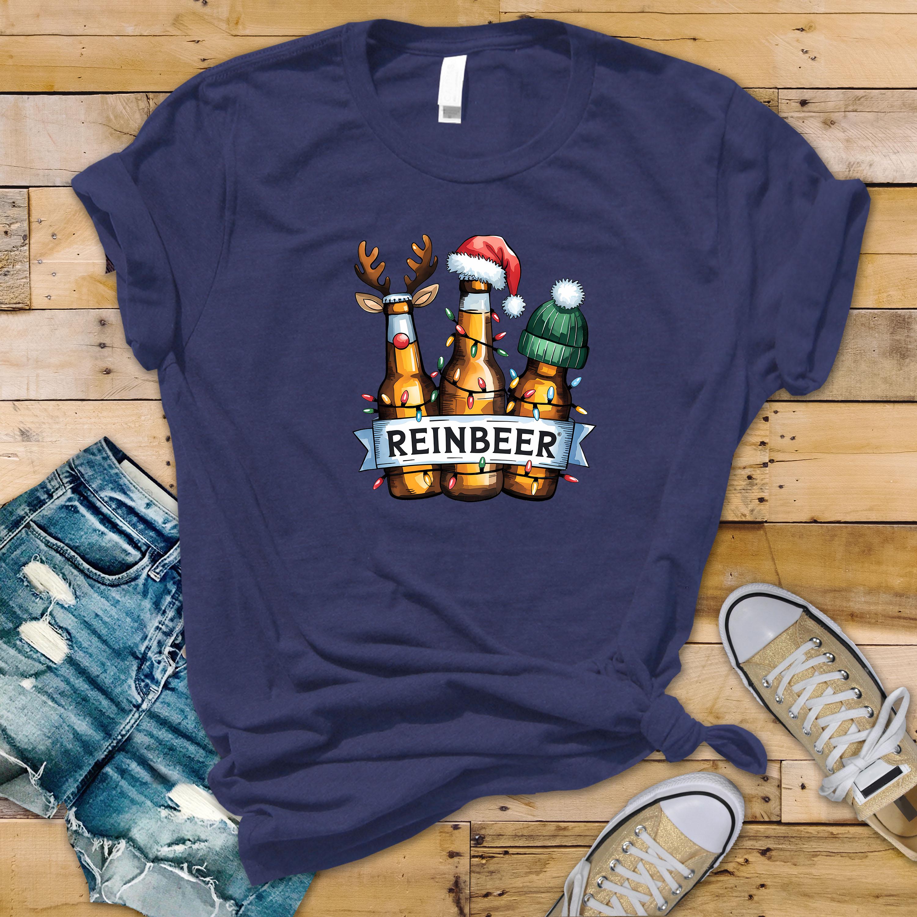 Funny Christmas T-Shirt - Reinbeer Design-  Softstyle Premium Tee UK Tracked Postage