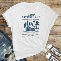 80s Horror Movie Parody T-Shirt - Camp Crystal Lake Design on Premium Tee - Funny Graphic Tee with Tracked UK Postage