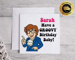 Groovy Baby Movie Parody Birthday Card: Personalised Funny Card Fast UK Post