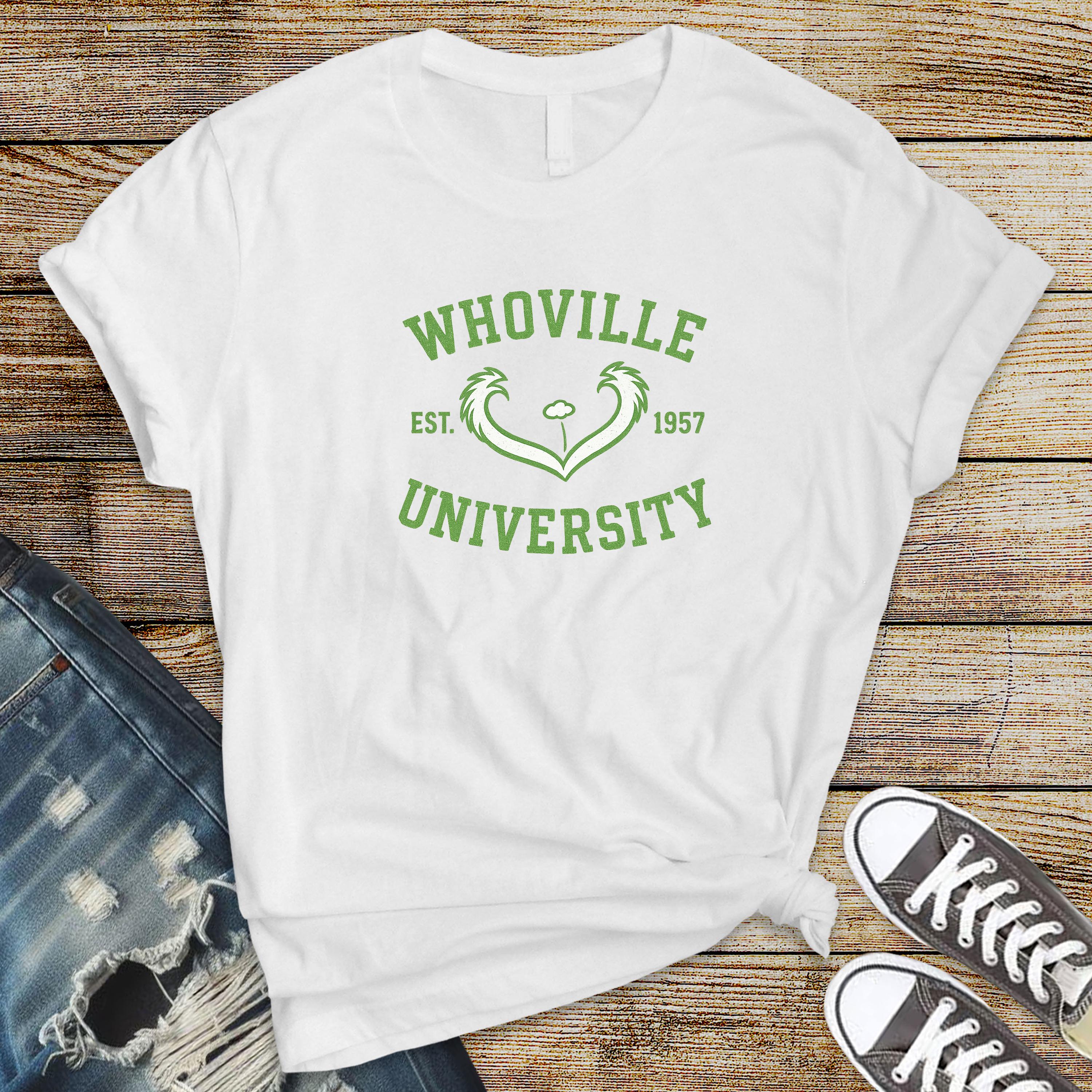 Movie Parody Christmas T-Shirt - Whoville University Est.1957 Design-  Premium Tee UK Tracked Postage