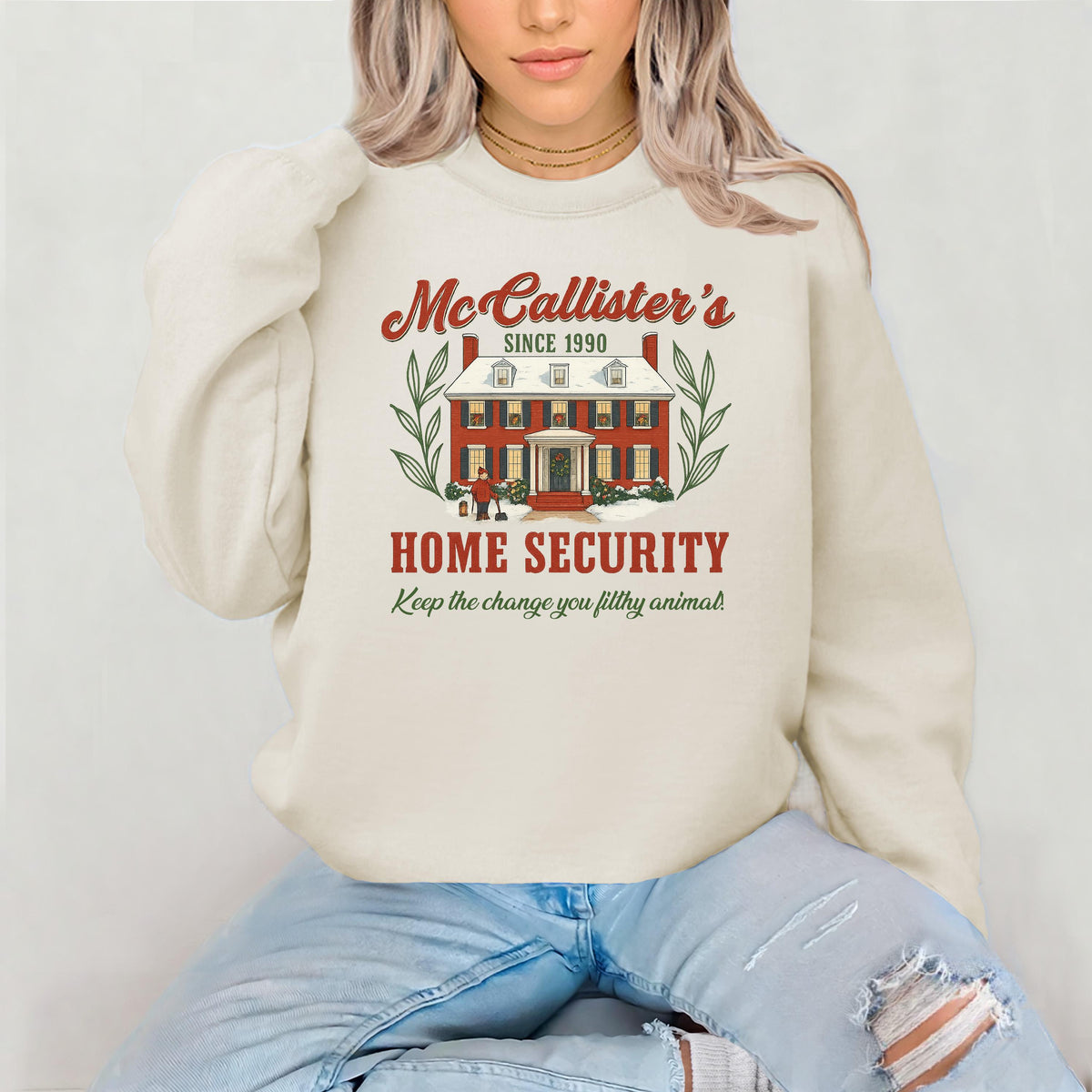 Christmas Sweatshirt: McCallister's Home Security, Gildan Heavyweight