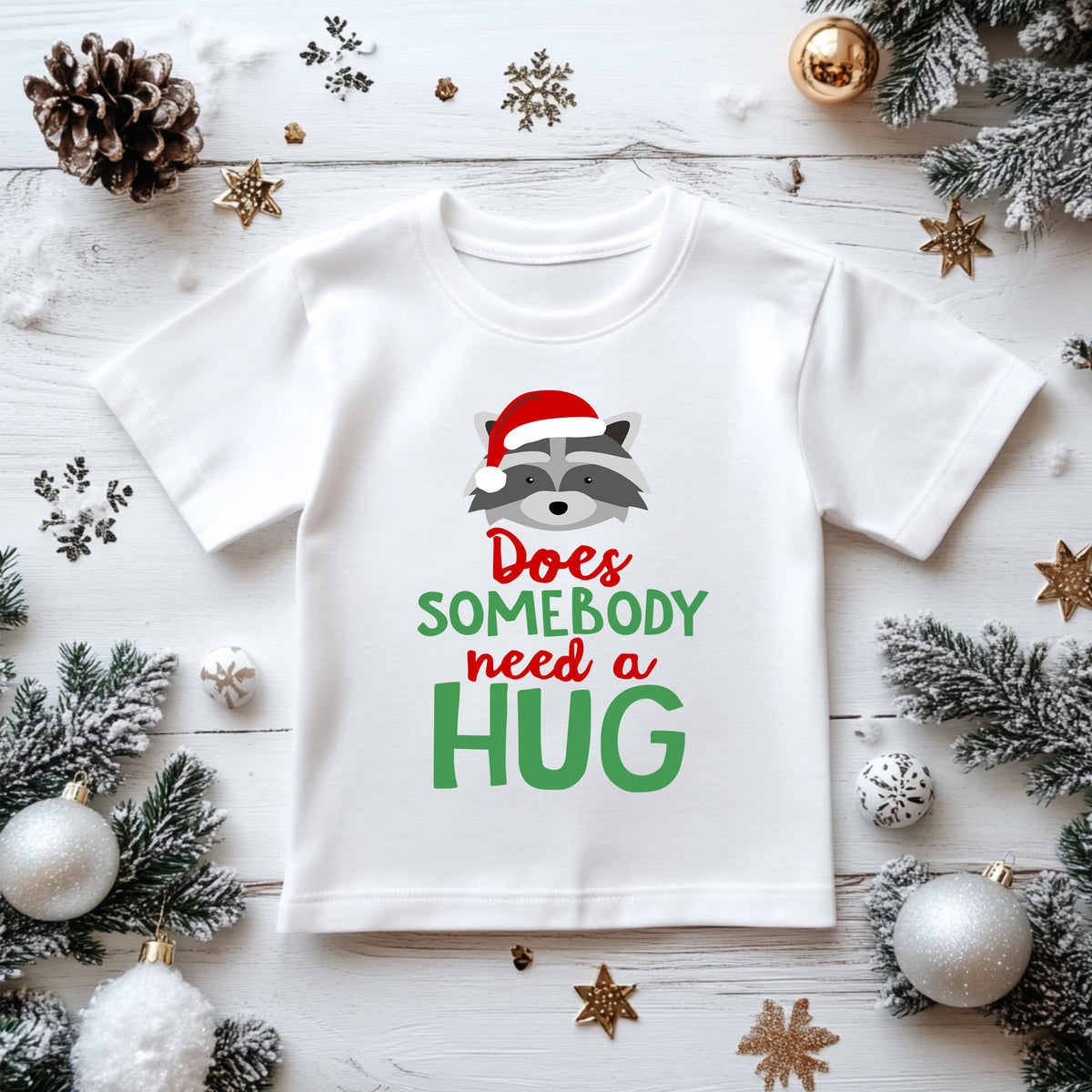 Kids Christmas Shirt: "Does Somebody Need A Hug" - Gilden Cotton