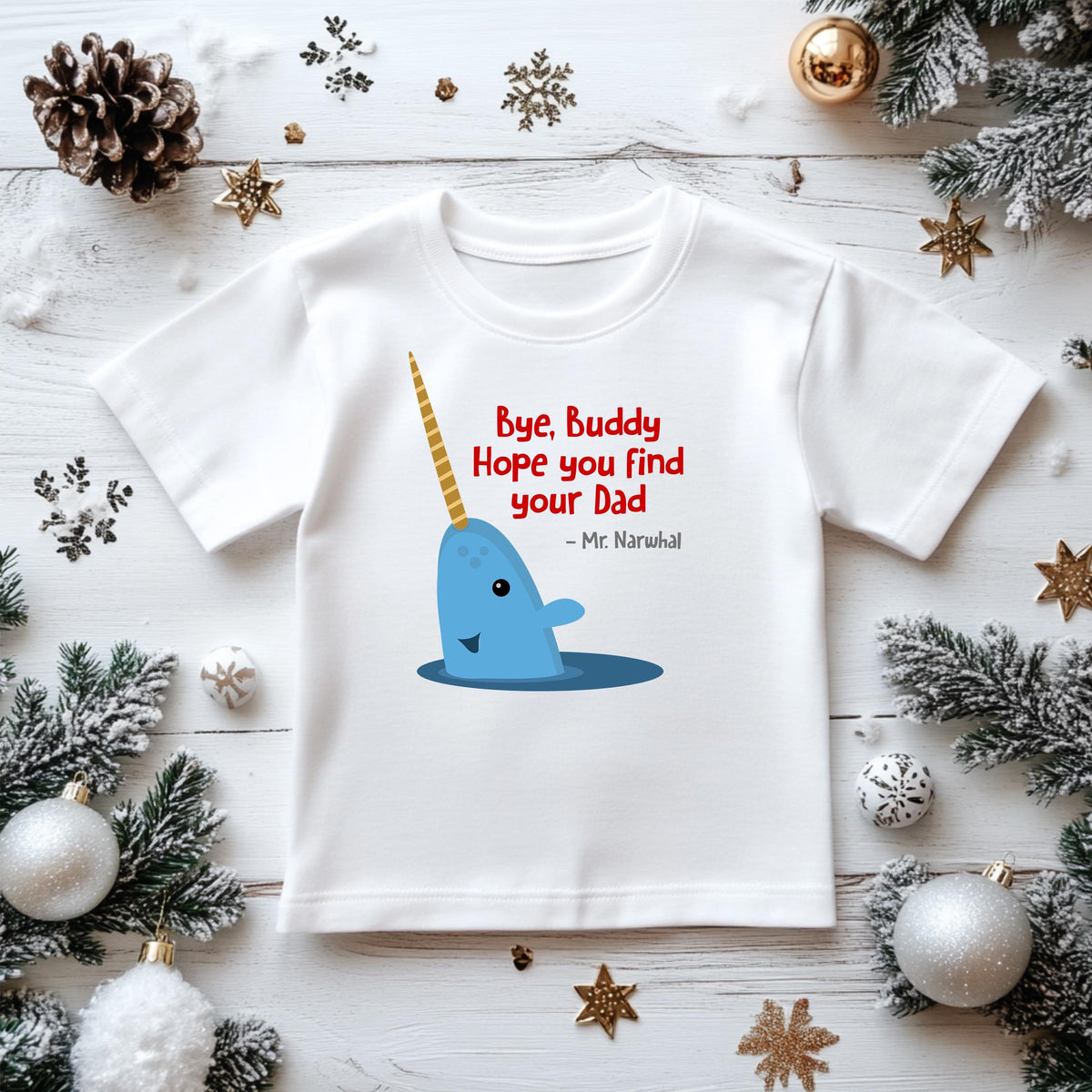 Kids Christmas T-Shirt - Bye Buddy Hope You Find Your Dad Design - Premium Gilden Heavyweight - Free UK Shipping