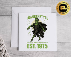 Personalised 50th Birthday Card: Frankenstyle Design, Fast UK Post