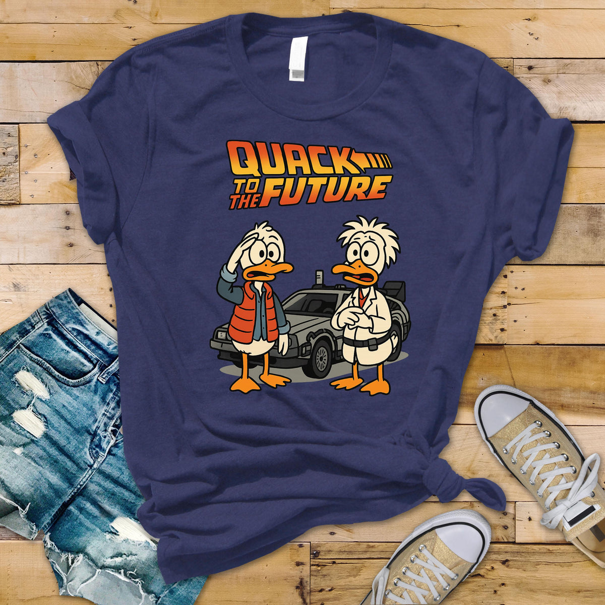 Movie Parody T-Shirt - Quack to the Future Design on Softstyle Premium Tee - Funny Graphic Tee with Tracked UK Postage