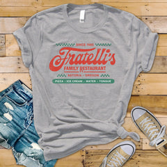 80s Movie Parody T-Shirt - Fratellli's Family Restaurant Design on Softstyle Premium Tee - Funny Graphic Tee with Tracked UK Postage