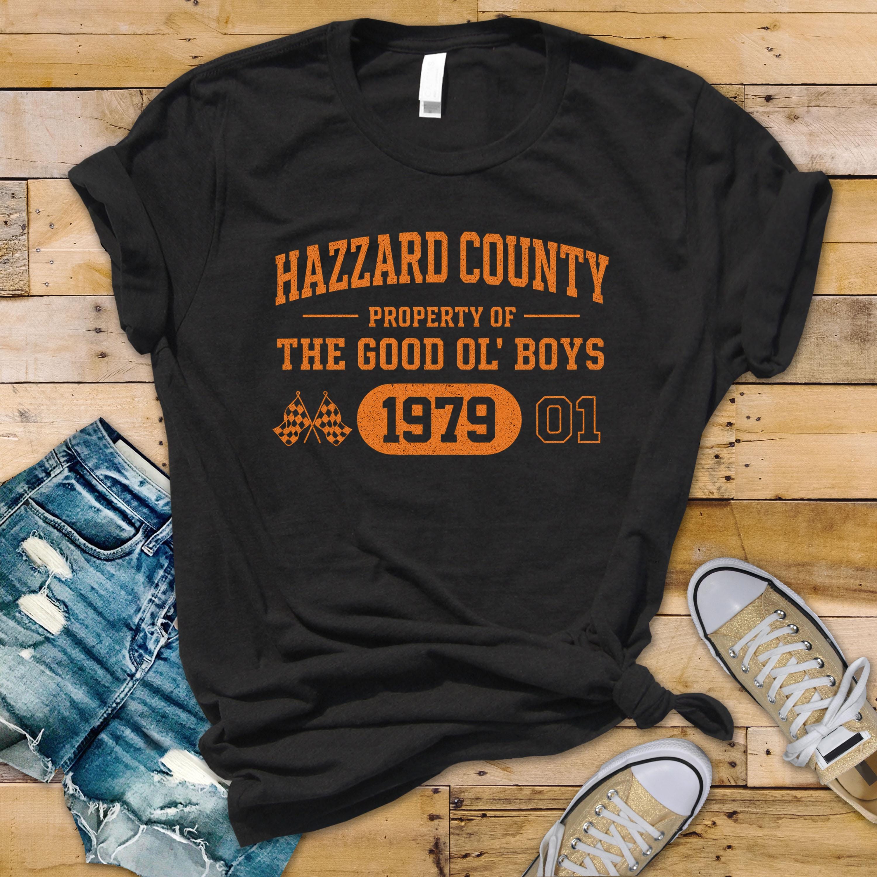 70's TV Show Parody T-Shirt - Property of Hazzard County Design on Sofftstyle Premium Tee - Funny Graphic Tee with Tracked UK Postage