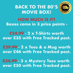 Back to the 80's Mystery Box - Cool Movie Parody Designs - Free Tracked UK Shipping - 60 Day Money Back Guaranteed