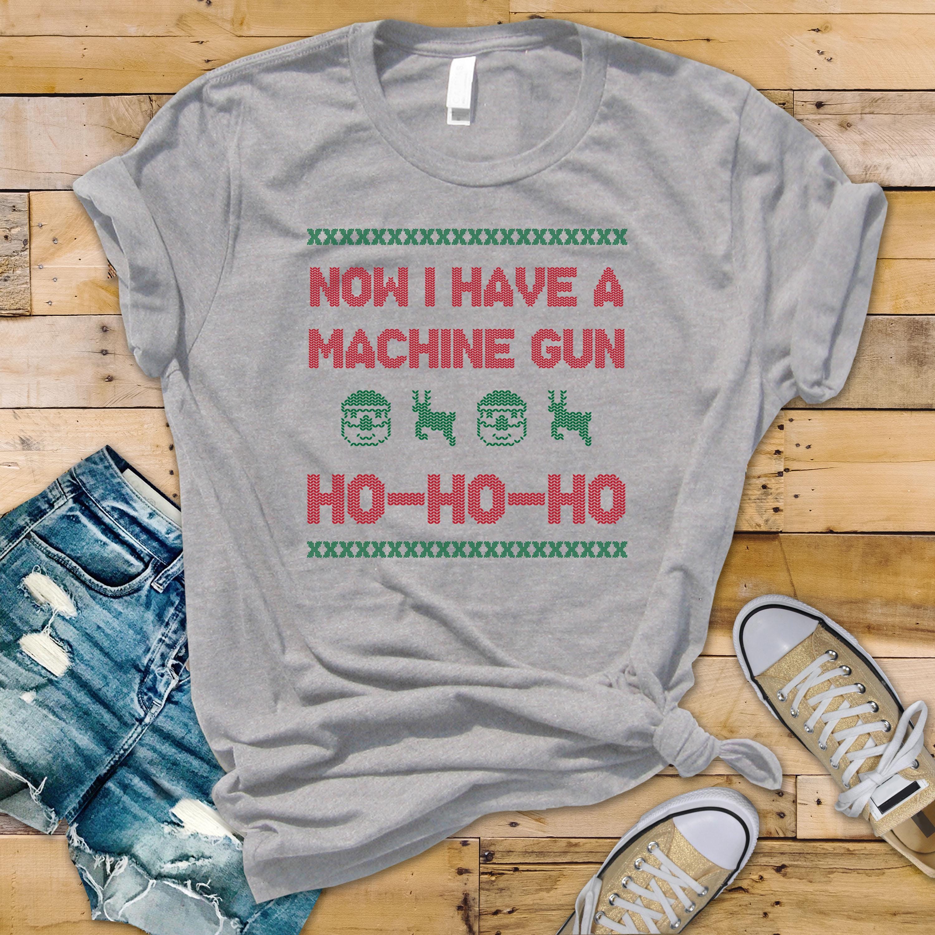Christmas Movie Parody T-Shirt - Now i Have a Machine Gun Ho Ho Ho Design -  Premium Tee UK Tracked Postage