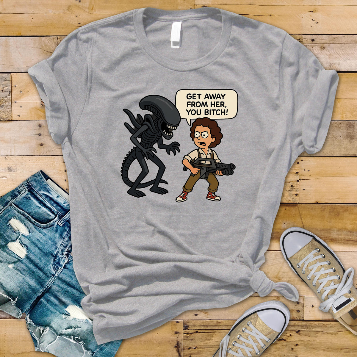 Movie Parody T-Shirt - Get Away From Her You Bitch Alien Design 2 on Premium Tee - Funny Graphic Tee with Tracked UK Postage