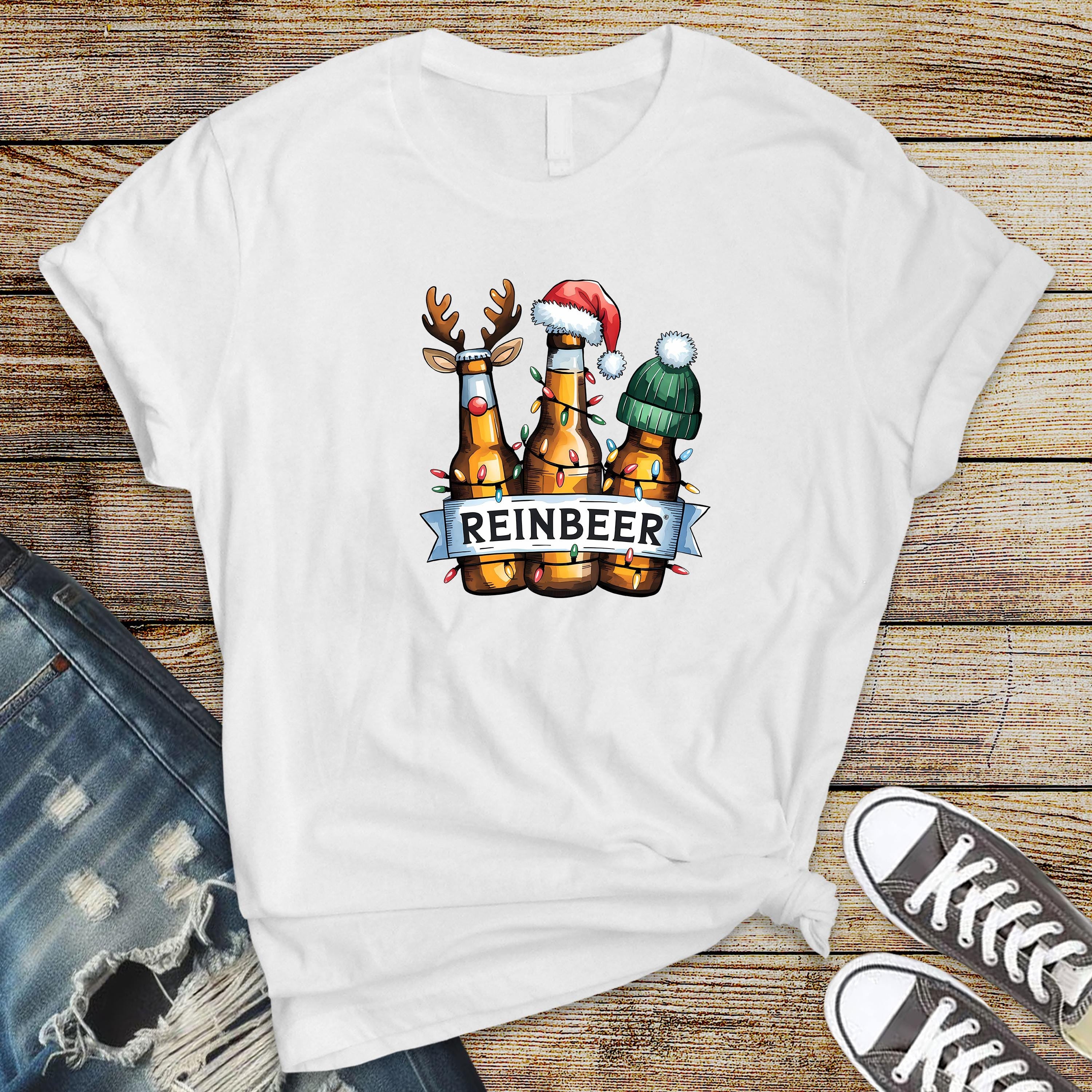 Funny Christmas T-Shirt - Reinbeer Design-  Softstyle Premium Tee UK Tracked Postage