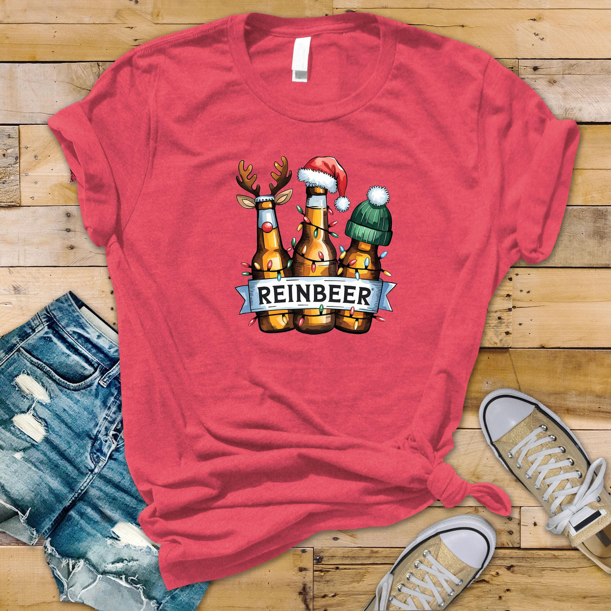 Funny Christmas T-Shirt - Reinbeer Design-  Softstyle Premium Tee UK Tracked Postage